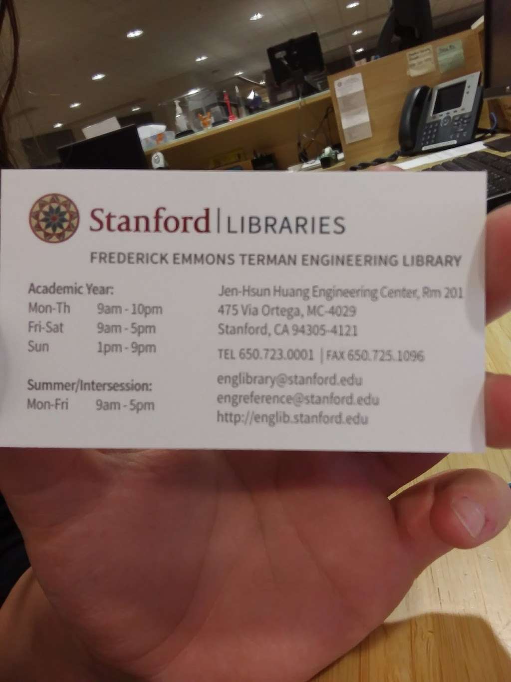 Terman Engineering Library | 475 Via Ortega Room 201, Stanford, CA 94305 | Phone: (650) 723-0001