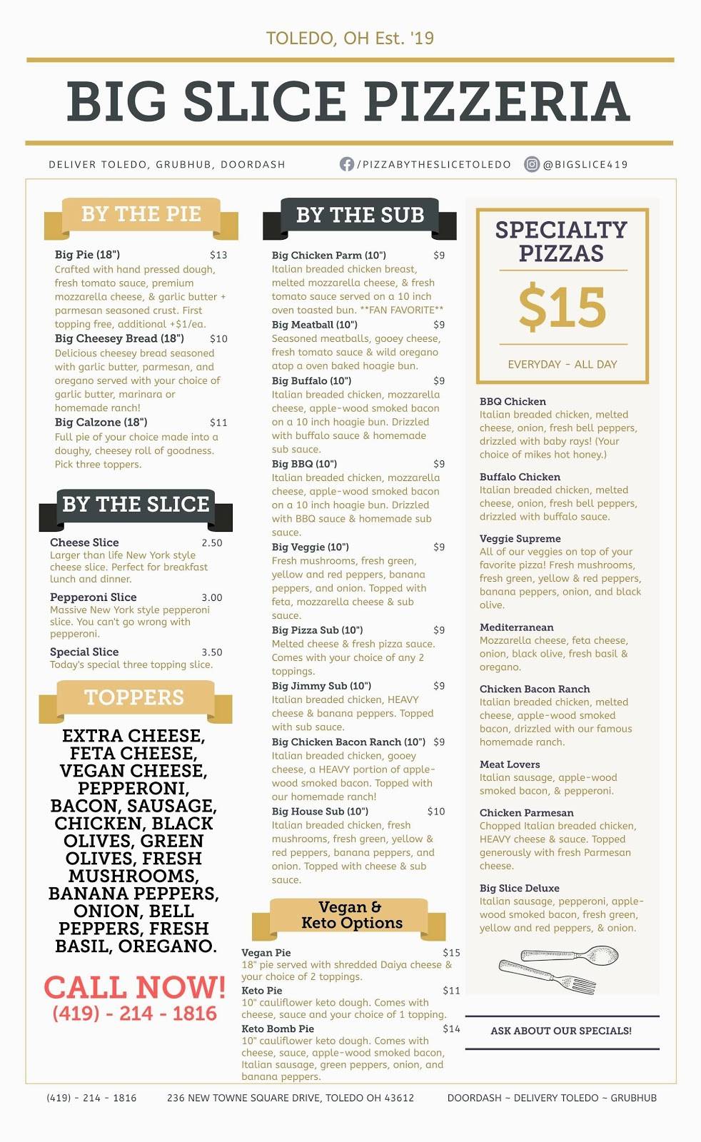 Big Slice Pizzeria | 236 New Towne Square Dr, Toledo, OH 43612, USA | Phone: (419) 214-1816