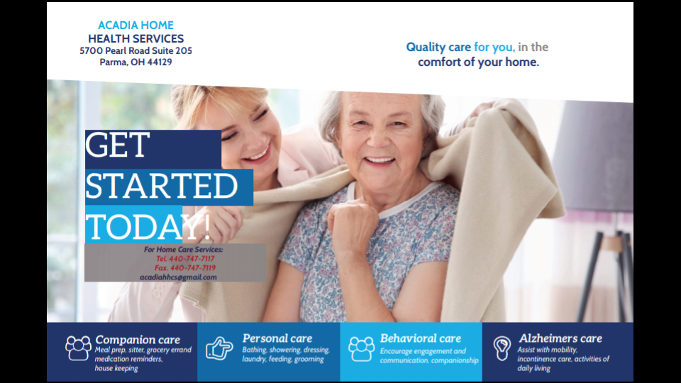 Acadia Home Health Services | 5700 Pearl Rd, Parma, OH 44129, USA | Phone: (440) 747-7117