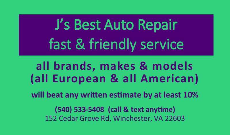 J’s Best Auto Repair | 152 Cedar Grove Rd, Winchester, VA 22603, USA | Phone: (540) 533-5408