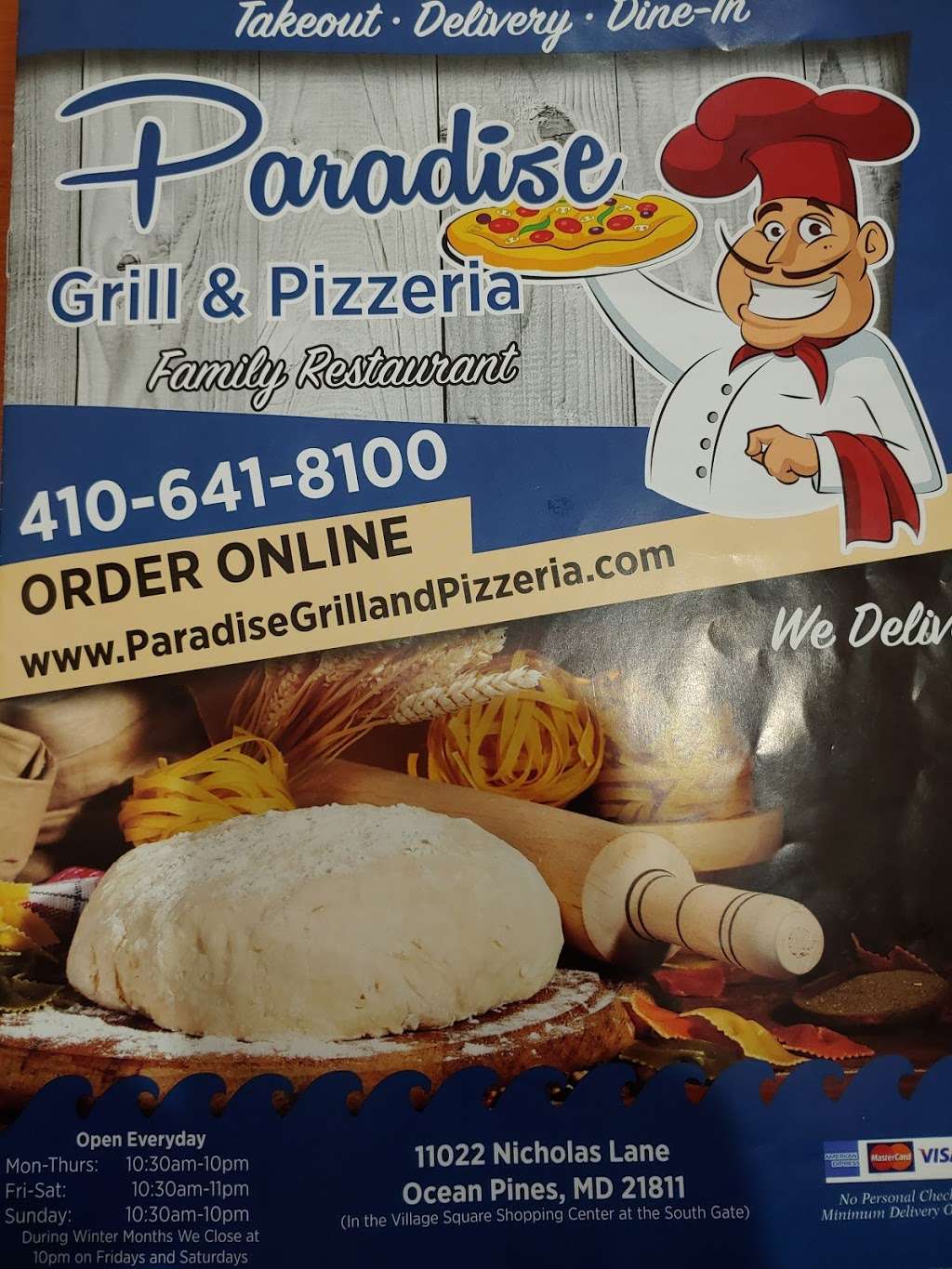 Paradise Grill And Pizzeria | 11022 Nicholas Ln, Ocean Pines, MD 21811, USA | Phone: (410) 641-8100