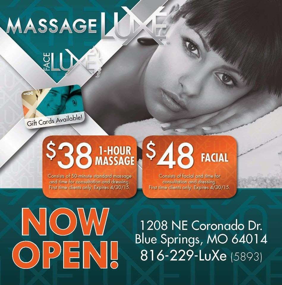 MassageLuxe | 1208 NE Coronado Dr, Blue Springs, MO 64014, USA | Phone: (816) 229-5893