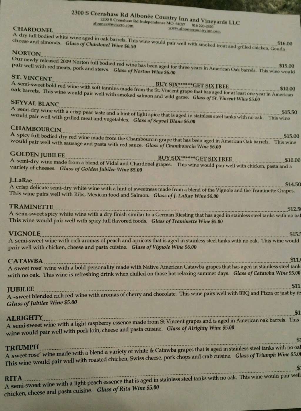 Albonee Country Inn & Winery | 2200 S Crenshaw Rd, Independence, MO 64057, USA | Phone: (816) 220-2820