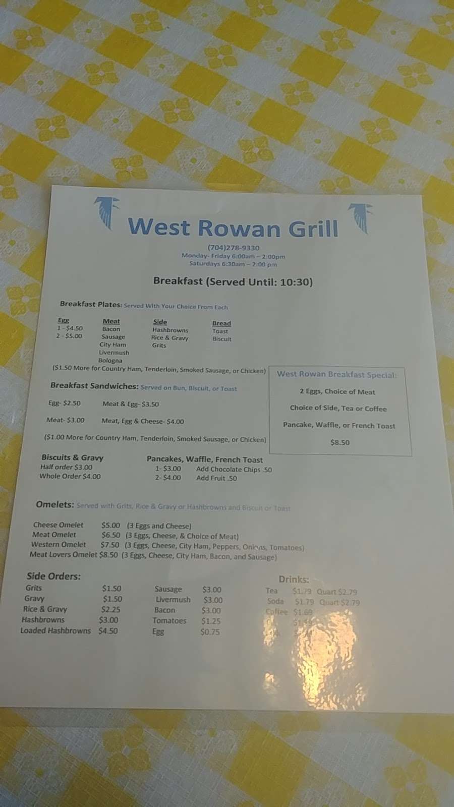 West Rowan Grill | 8870 Statesville Blvd, Cleveland, NC 27013, USA | Phone: (704) 278-9330