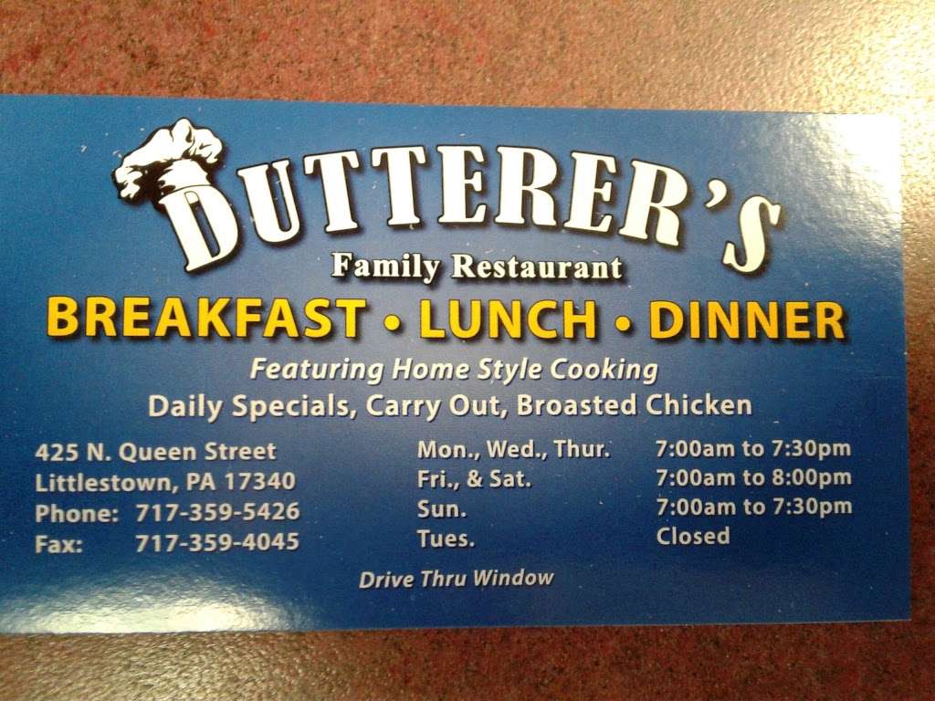 Dutterers Family Restaurant | 425 N Queen St, Littlestown, PA 17340, USA | Phone: (717) 359-5426