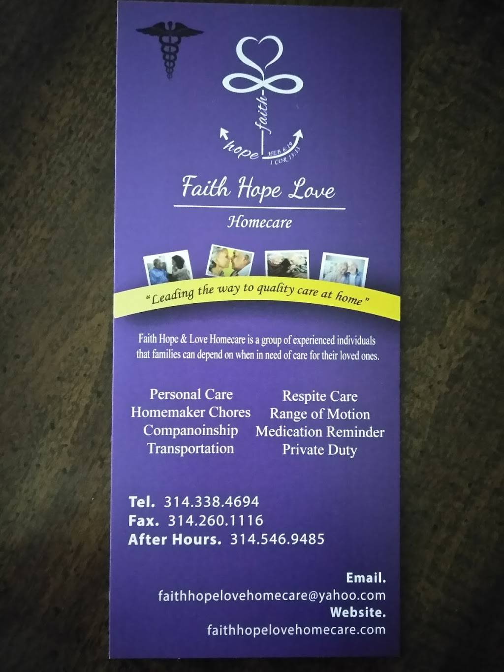 Faith Hope & Love Homecare | 9191 W Florissant Ave #216, Ferguson, MO 63135, USA | Phone: (314) 338-4694