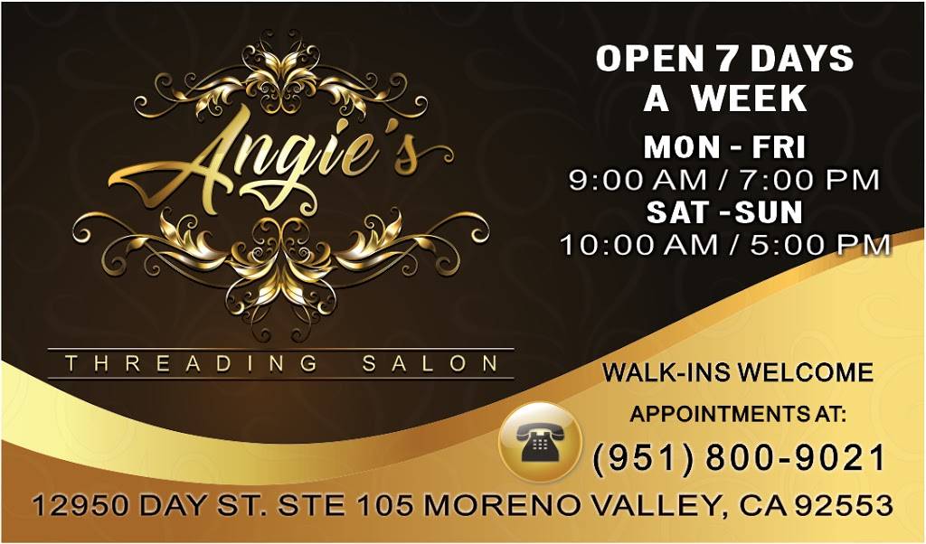 Angies Threading Salon | 12950 Day St STE 105, Moreno Valley, CA 92553, USA | Phone: (951) 433-7623