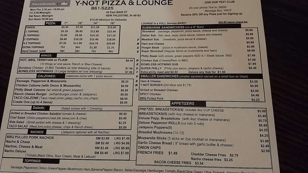 Y-Not Pizza | 45 E Main St, New Palestine, IN 46163, USA | Phone: (317) 861-5225