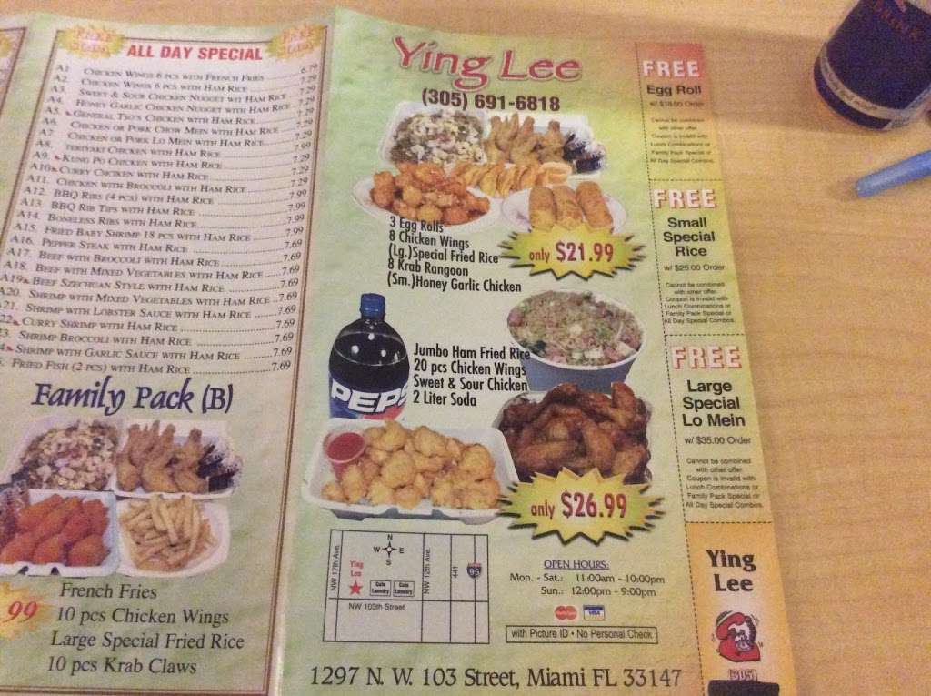 Ying Lee Chinese Restaurant | 1297 NW 103rd St, Miami, FL 33147, USA | Phone: (305) 691-6818