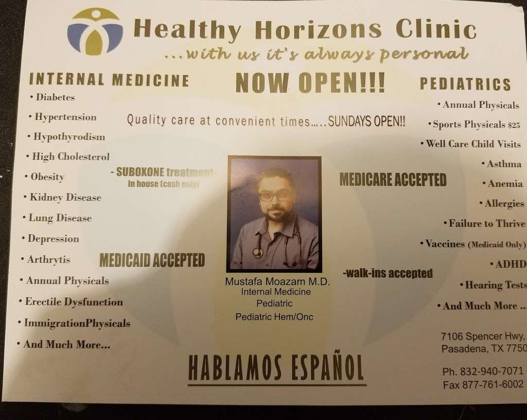 Healthy Horizons Clinic | 7106 Spencer Hwy, Pasadena, TX 77505, USA | Phone: (832) 940-7071