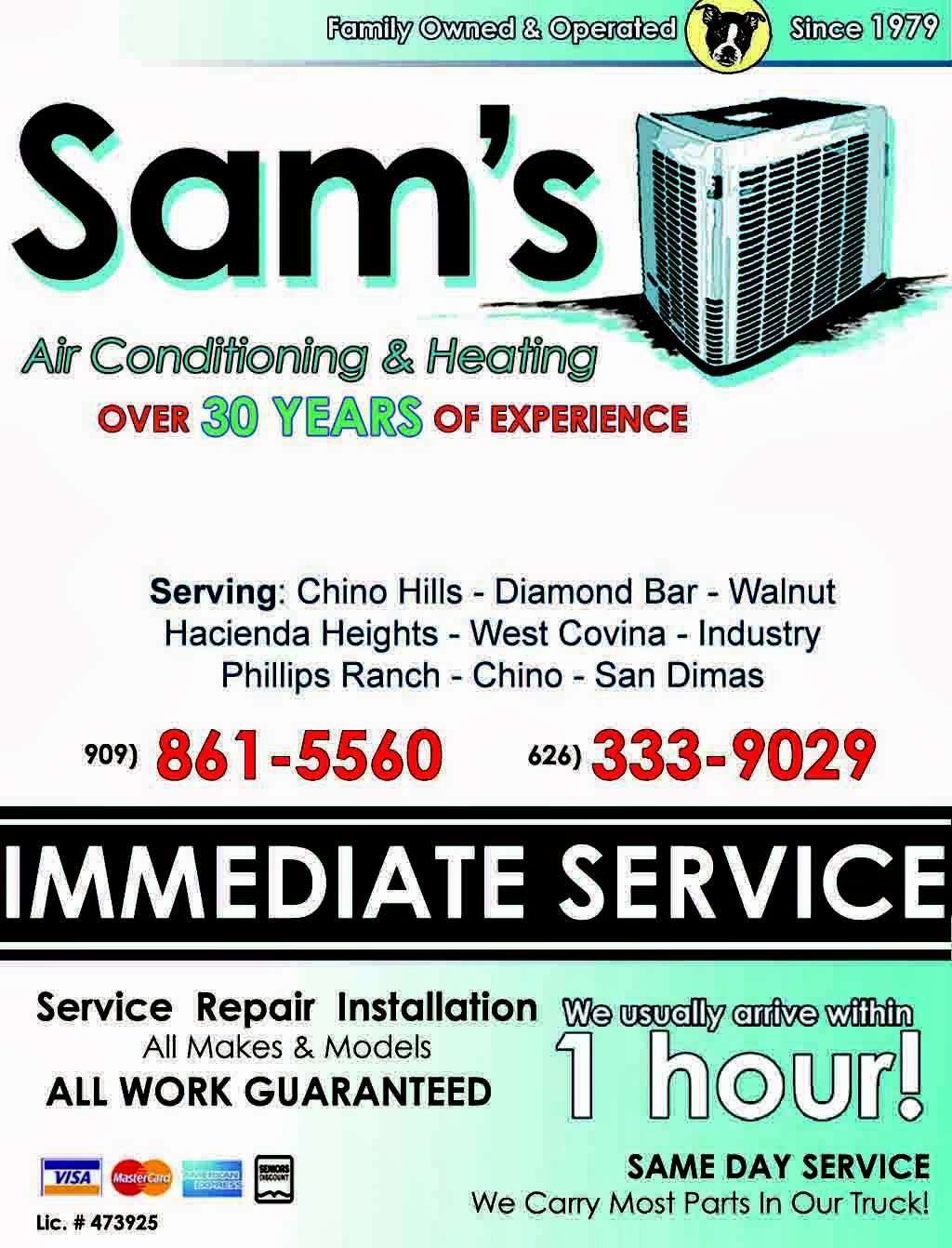 Sams Refrigeration, Air Conditioning, & Heating | 21402 Broken Arrow Dr, Diamond Bar, CA 91765, USA | Phone: (909) 861-5560