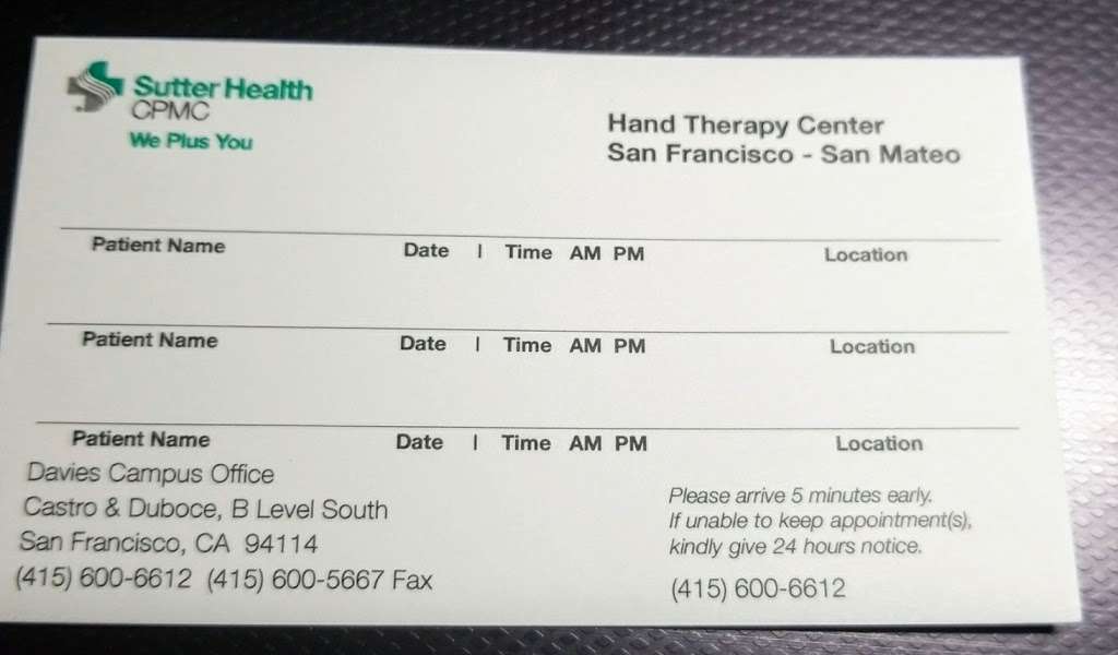 Davies Campus Hand Therapy Center | Castro St & Duboce Ave, San Francisco, CA 94114, USA | Phone: (415) 600-6612