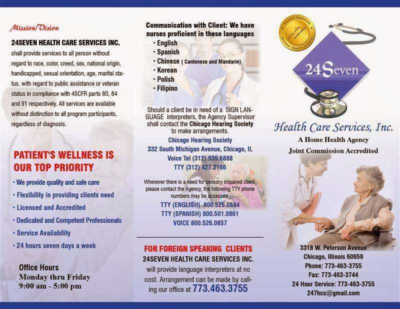 24 Seven Health Care Services Inc. | 3318 W Peterson Ave, Chicago, IL 60659, USA | Phone: (773) 463-3755