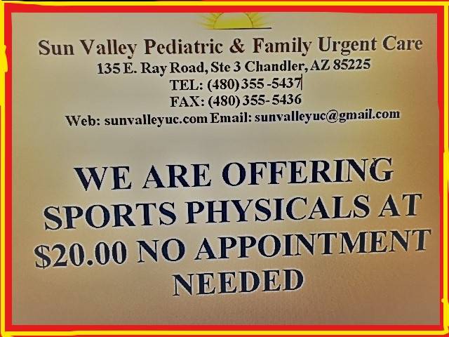 Sun Valley Pediatric & Family Urgent Care, PC. | 135 E Ray Rd #3, Chandler, AZ 85225, USA | Phone: (480) 355-5437