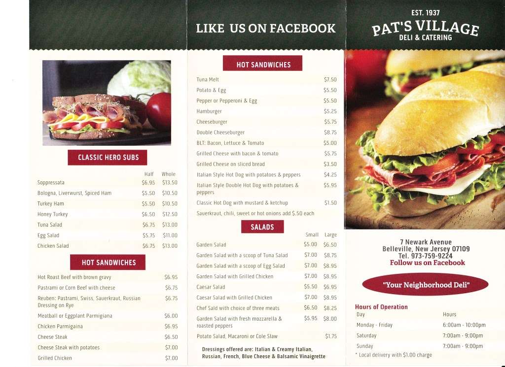 Pats Village Deli | 7 Newark Ave, Belleville, NJ 07109, USA | Phone: (973) 759-9224