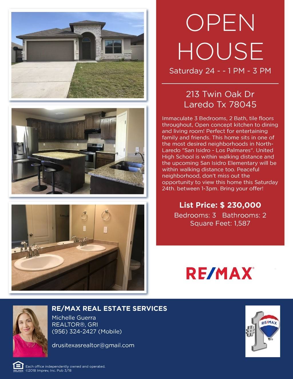Michelle Guerra RE/MAX Real Estate Services | 6402 N Bartlett Ave, Laredo, TX 78041, USA | Phone: (956) 324-2427