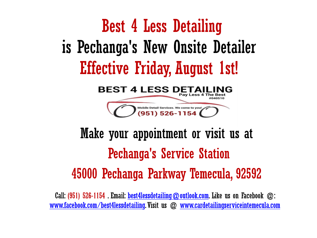 Best 4 Less Detailing | 45000 Pechanga Pkwy, Temecula, CA 92592, USA | Phone: (951) 526-1154