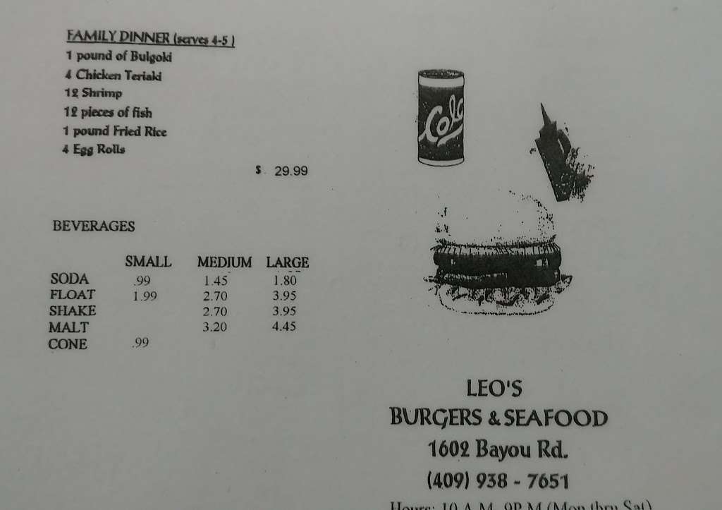 Leos Burger | 1602 Bayou Rd, La Marque, TX 77568, USA | Phone: (409) 938-7651