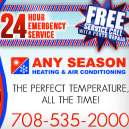 Any Season Heating & Air Conditioning | 7239 Duvan Dr, Tinley Park, IL 60477, USA | Phone: (708) 535-2000