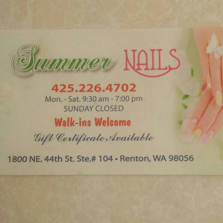 Summer Nails | 1800 NE 44th St, Renton, WA 98056, USA | Phone: (425) 226-4702