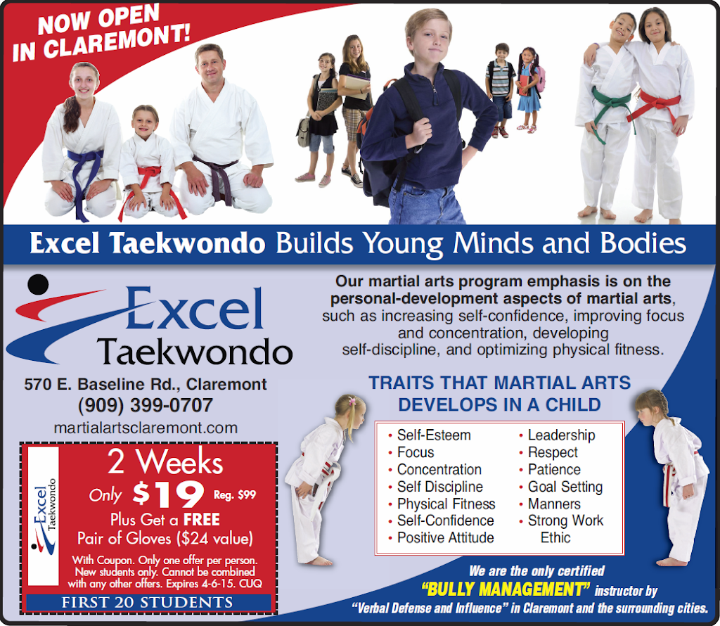 Excel Taekwondo Academy | 570 E Baseline Rd, Claremont, CA 91711, USA | Phone: (909) 399-0707