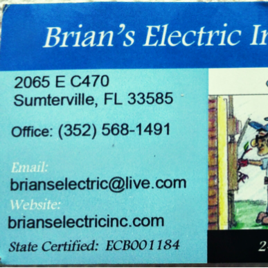 Brians Electric Inc | 2065 E C 470, Sumterville, FL 33585, USA | Phone: (352) 568-1491
