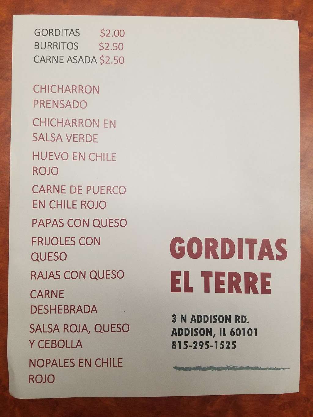 Gorditas El Terre | 3 N Addison Rd, Addison, IL 60101, USA | Phone: (815) 295-1525