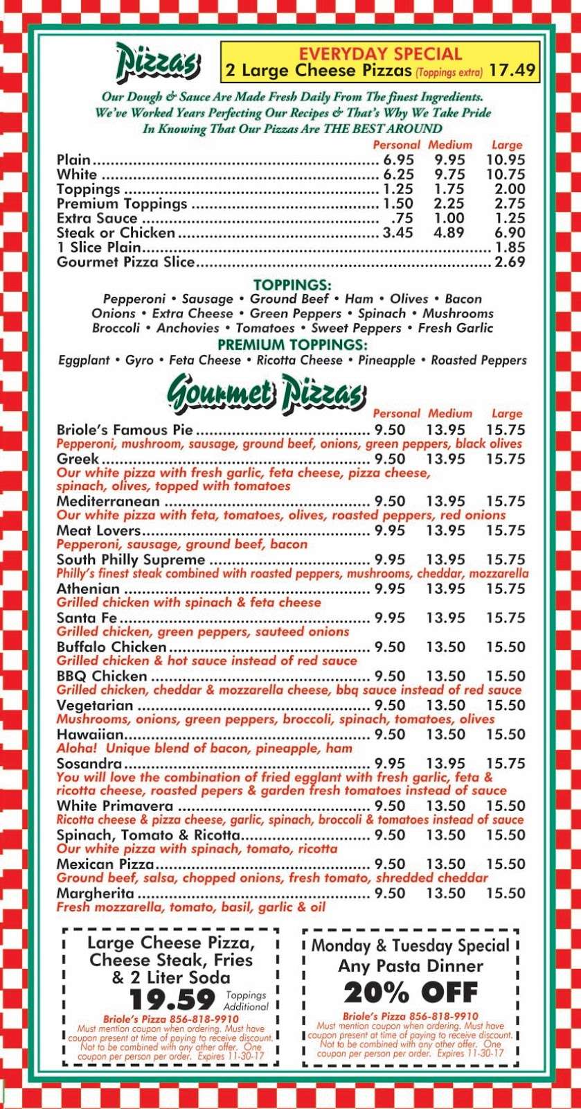 Brioles Pizza | 2556, 416 Sicklerville Rd, Sicklerville, NJ 08081, USA | Phone: (856) 818-9910