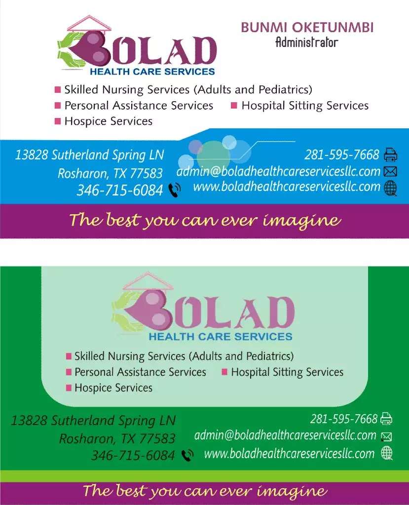 Bolad Healthcare Services LLC | 13828 Sutherland Spring Ln, Rosharon, TX 77583, USA | Phone: (346) 715-6084