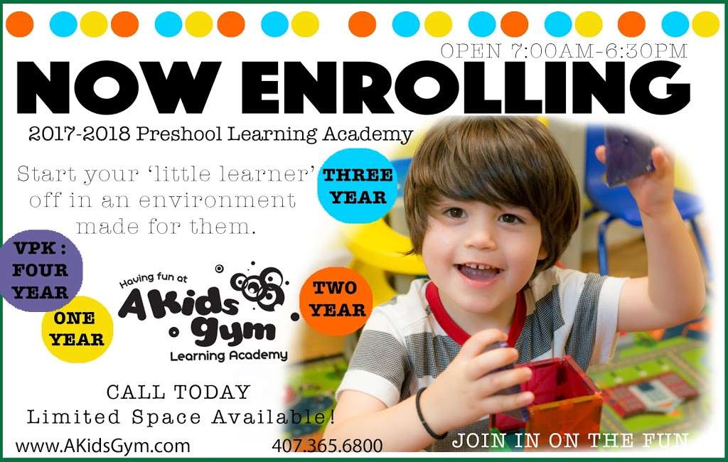 A Kids Gym Learning Academy | 1495 Evans St, Oviedo, FL 32765 | Phone: (407) 365-6800