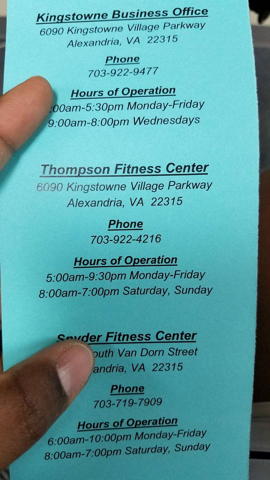 Thompson Center Fitness Facility | 6090 Kingstowne Village Pkwy, Alexandria, VA 22315, USA | Phone: (703) 922-4216