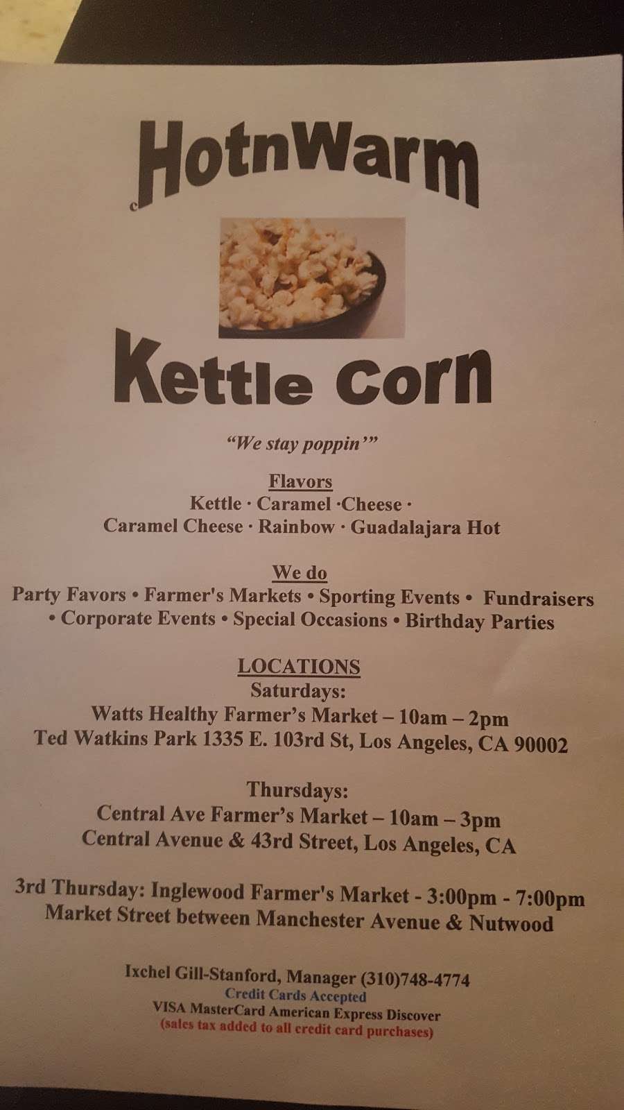 HotnWarm Kettle Corn | 1335 E 103rd St, Los Angeles, CA 90002, USA | Phone: (310) 748-4774