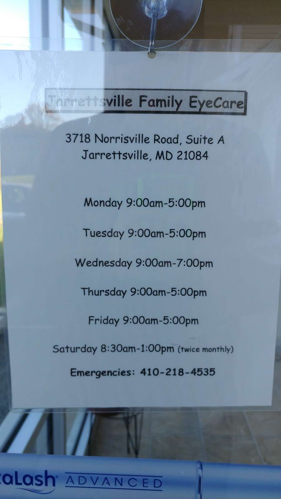 Jarrettsville Family Eyecare | 3718 Norrisville Rd ste a, Jarrettsville, MD 21084, USA | Phone: (410) 557-8800