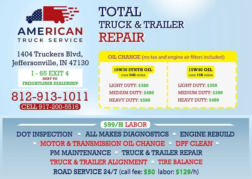 American Truck Service, LLC 24/7 | 1404 Truckers Blvd, Jeffersonville, IN 47130, USA | Phone: (812) 913-1011
