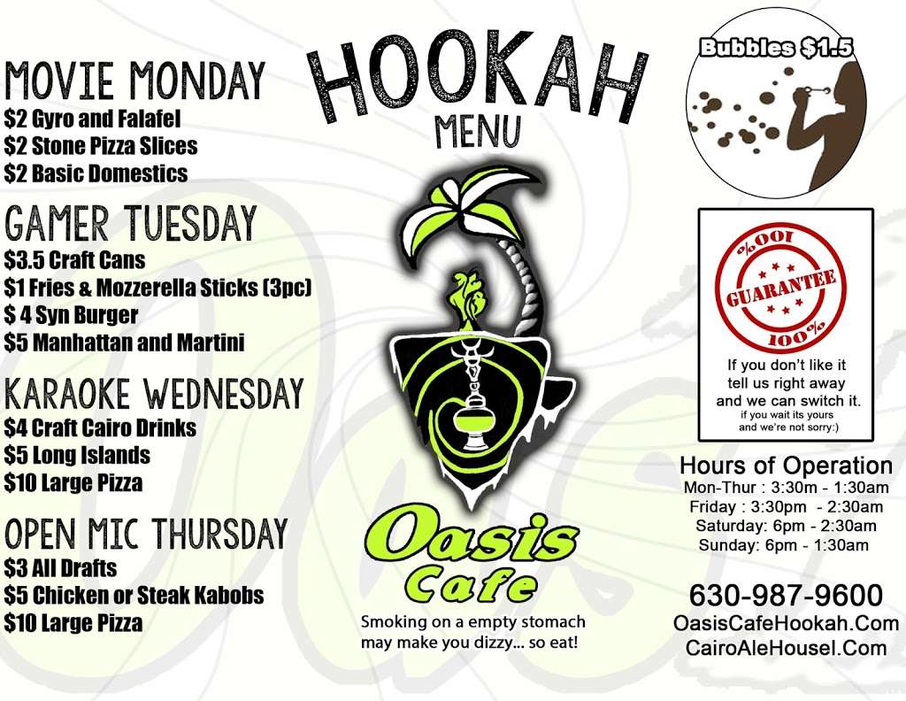 Oasis Cafe - Hookah, Events and Local brews | 2009 Franciscan Way, West Chicago, IL 60185, USA | Phone: (630) 876-9600