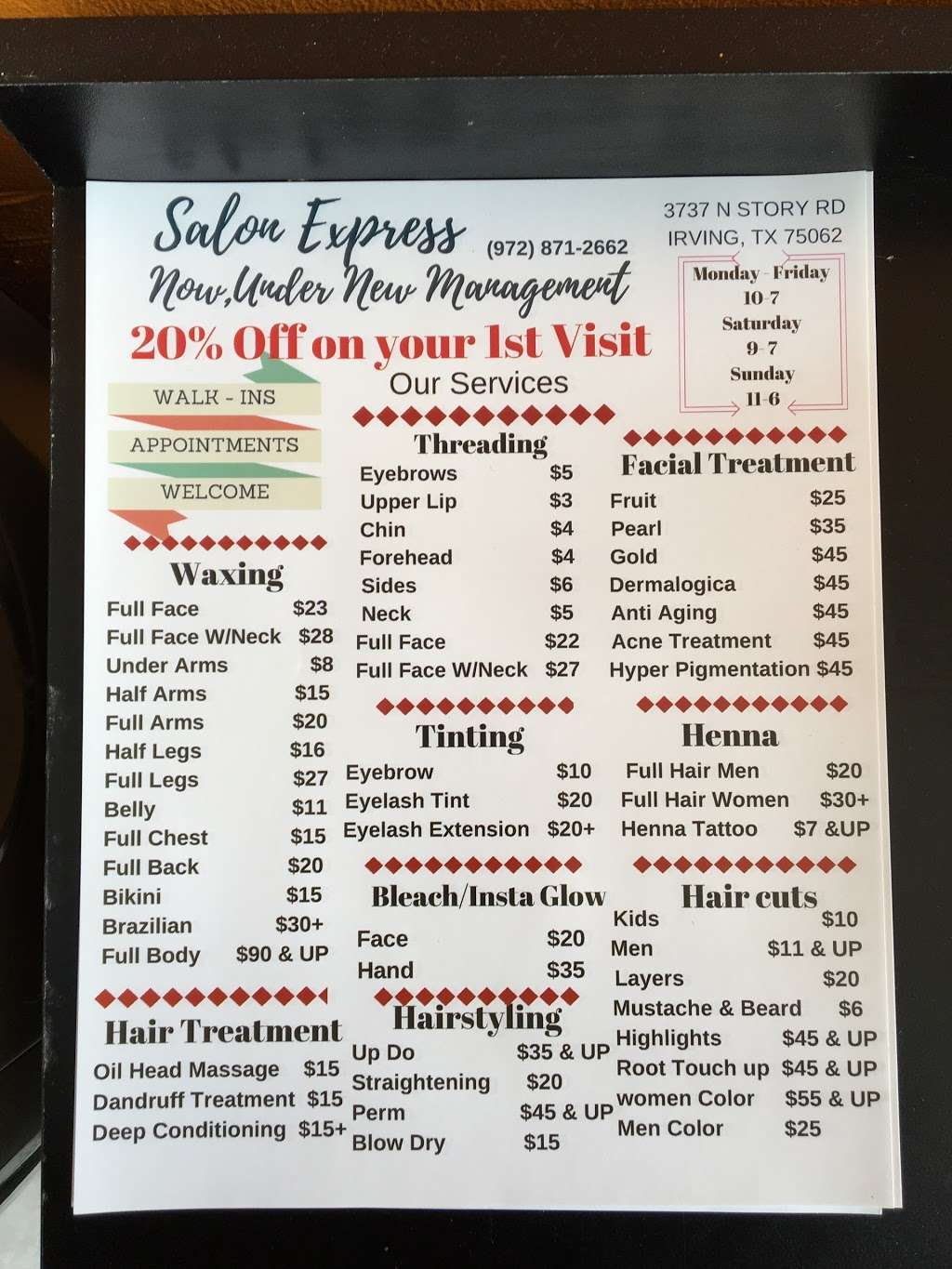 Salon Express and Threading | 3737 N Story Rd, Irving, TX 75062 | Phone: (972) 871-2662