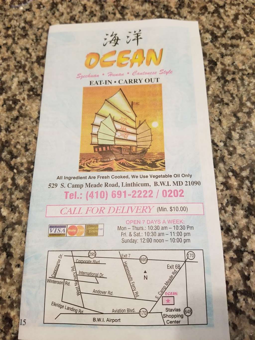 Ocean Chinese Restaurant | 2740, 529 S Camp Meade Rd #108b, Linthicum Heights, MD 21090 | Phone: (410) 691-2222