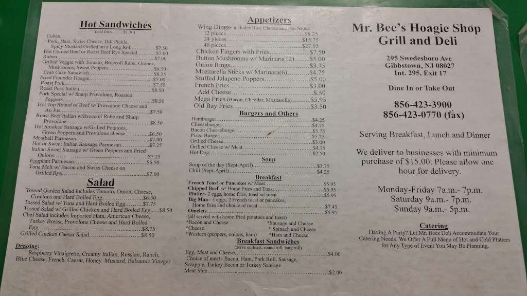 Mr. Bees Deli | 295 Swedesboro Ave, Gibbstown, NJ 08027, USA | Phone: (856) 423-0770