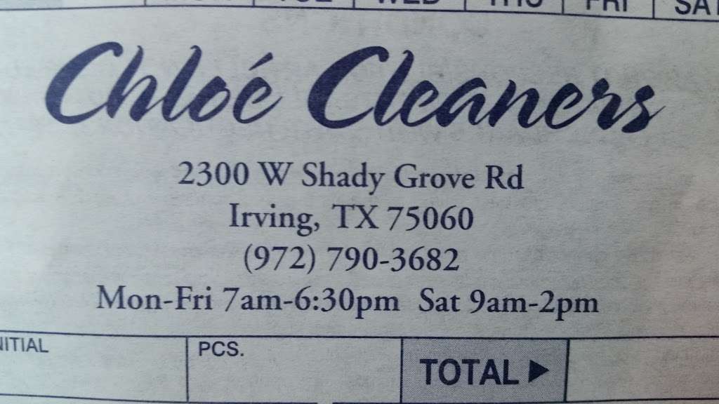 Chloe Cleaners | 2300 W Shady Grove Rd, Irving, TX 75060, USA | Phone: (972) 790-3682