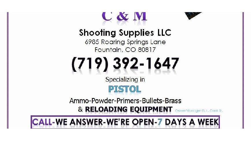 C & M Shooting Supplies LLC | 6985 Roaring Springs Ln, Fountain, CO 80817, USA | Phone: (719) 392-1647