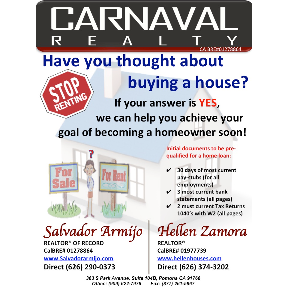 CARNAVAL REALTY | 363 S Park Ave #104b, Pomona, CA 91766 | Phone: (626) 678-3410