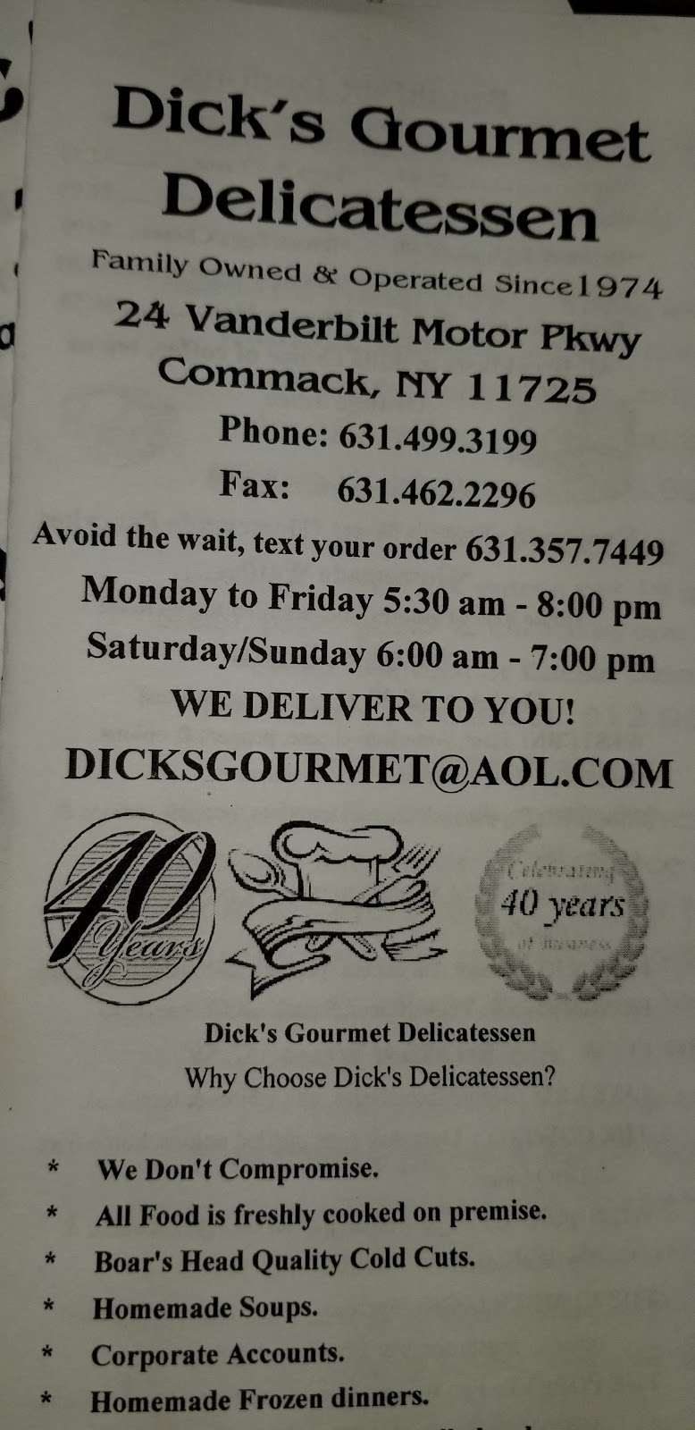 Dicks Delicatessen | 24 Vanderbilt Motor Pkwy, Commack, NY 11725, USA | Phone: (631) 499-3199