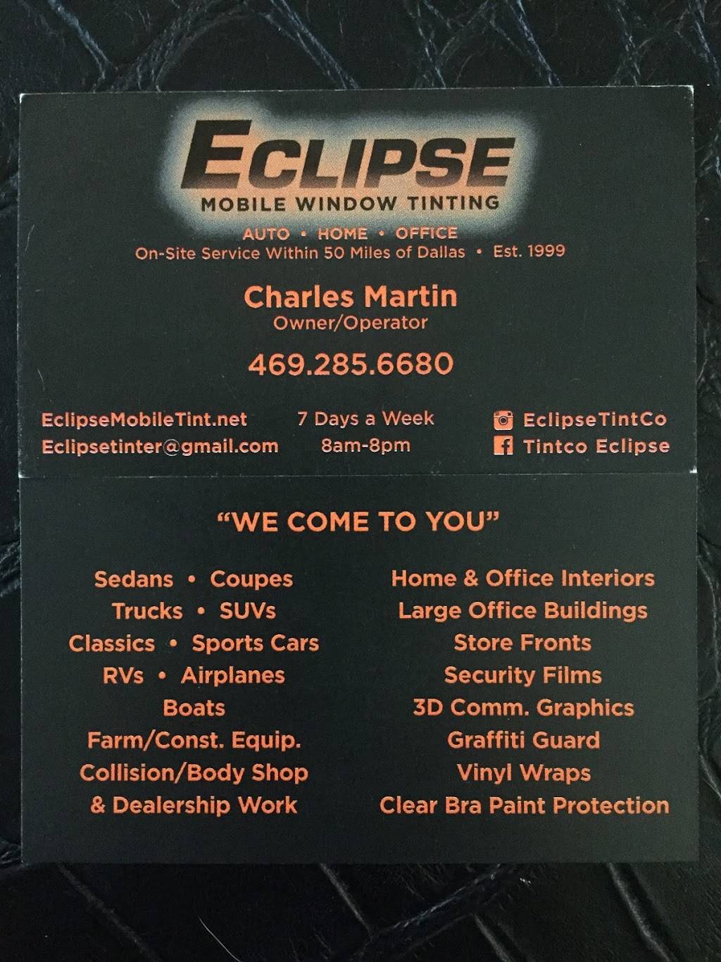 Eclipse Mobile Window Tint, llc | 2618 Dove Creek Ln, Carrollton, TX 75006, USA | Phone: (469) 285-6680