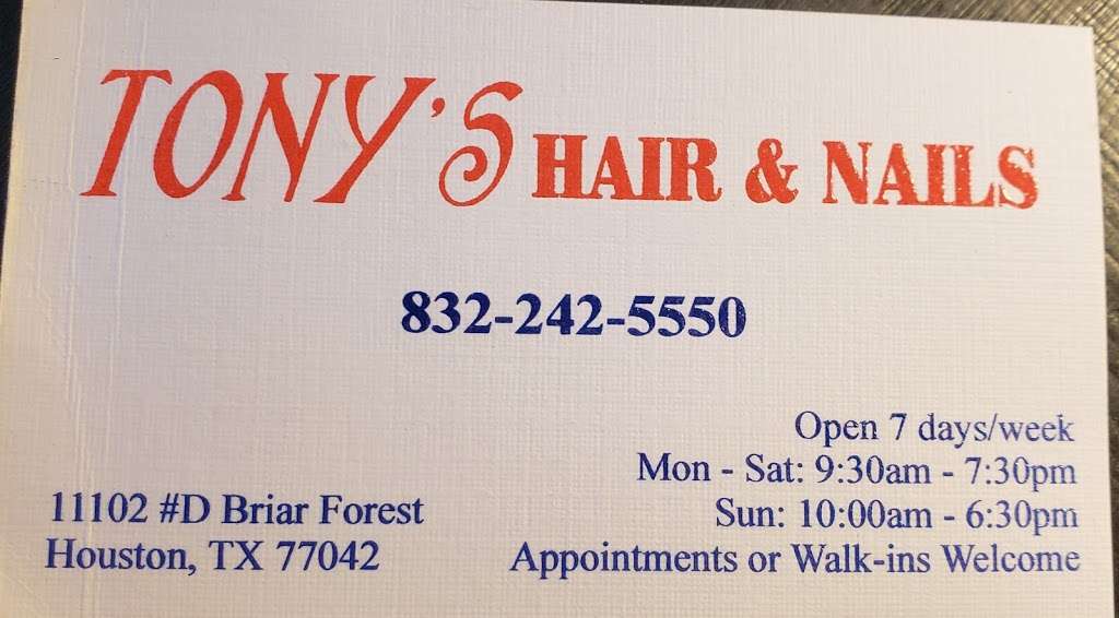 Tonys Hair & Nails | 11102 Briar Forest Dr, Houston, TX 77042, USA | Phone: (832) 242-5550
