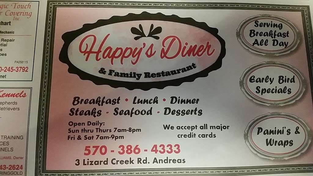 Happys Restaurant | 3 Lizard Creek Rd, Andreas, PA 18211 | Phone: (570) 386-4333