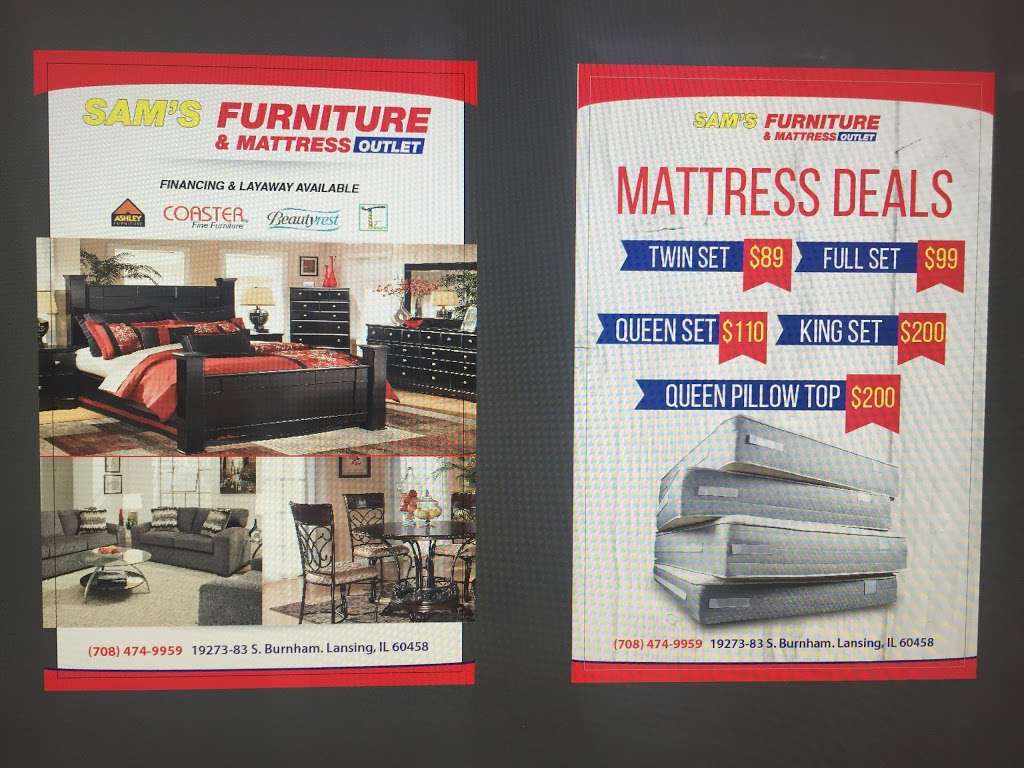 Sams furniture & mattress outlet | 19273 Burnham Ave, Lansing, IL 60438, USA | Phone: (708) 474-9959