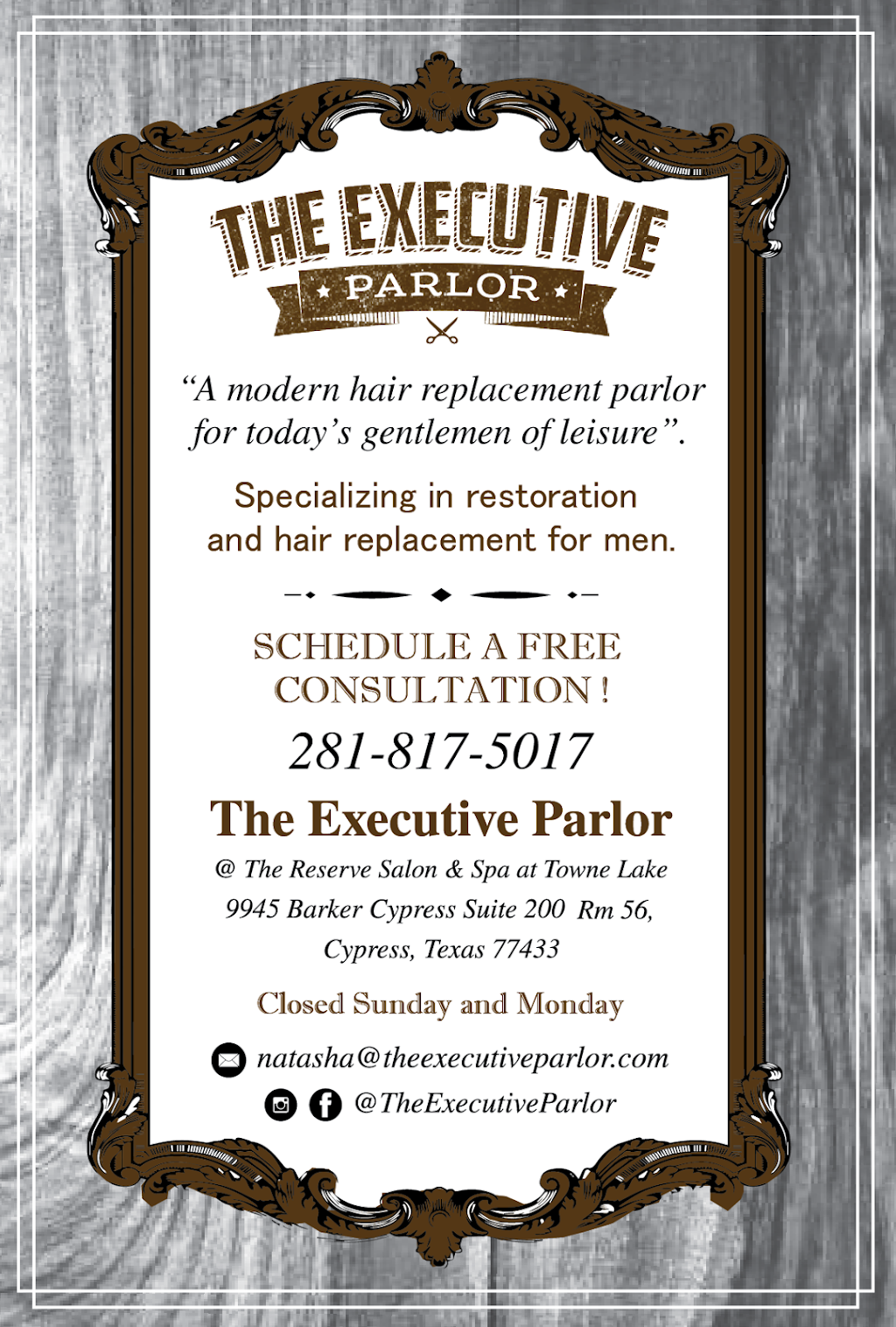 The Executive Parlor | 9945 Barker Cypress Rd Suite 200 Rm 56, Cypress, TX 77433, USA | Phone: (281) 817-5017