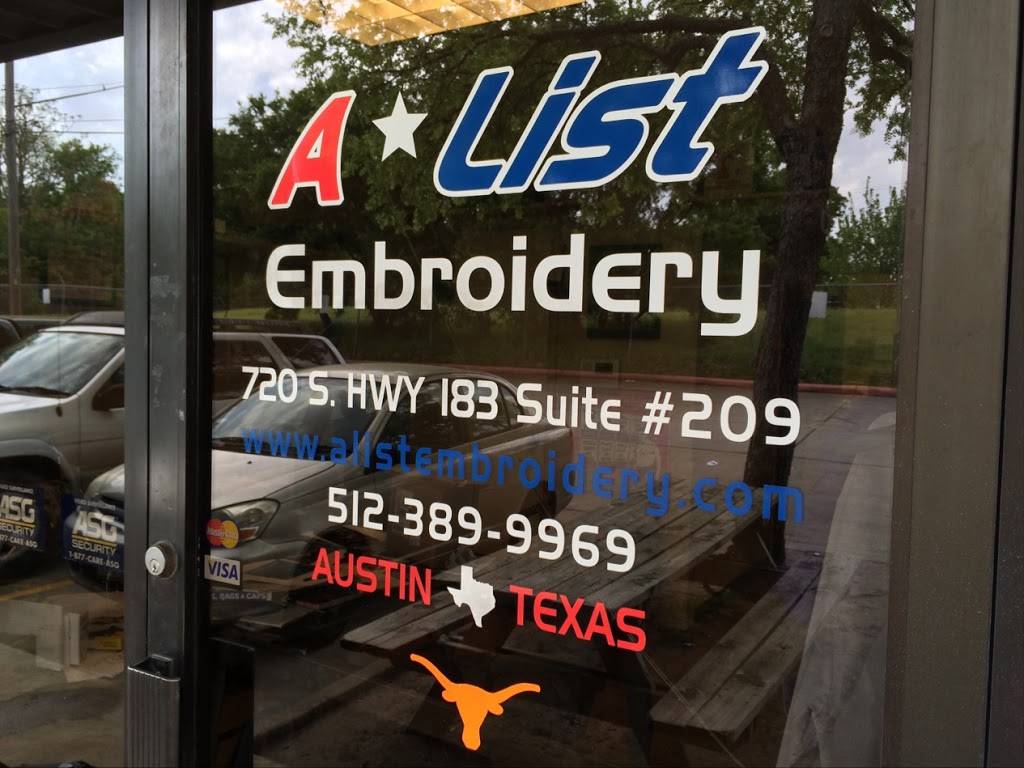 A-List Embroidery | 720 US Highway 183 South #220, Austin, TX 78741, USA | Phone: (512) 389-9969