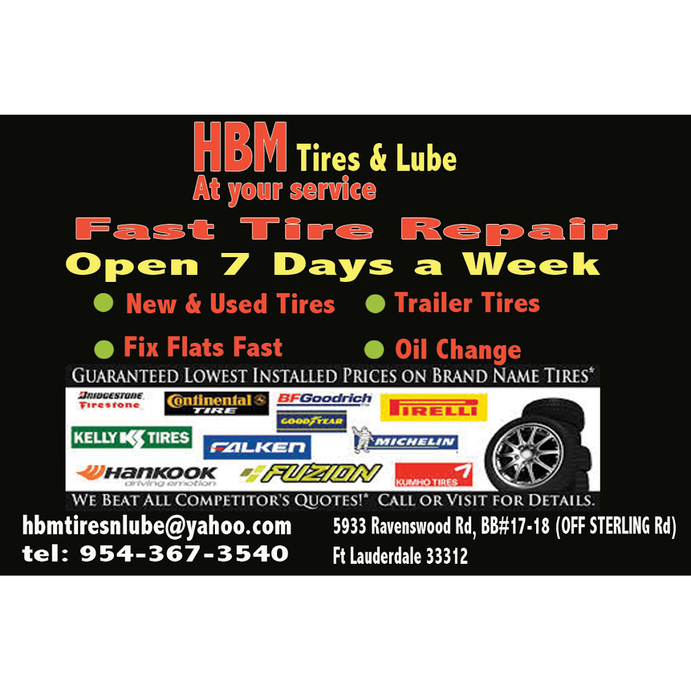 HBM Tires and Lube | 5933 Ravenswood Rd # 17, Fort Lauderdale, FL 33312, USA | Phone: (954) 367-3540