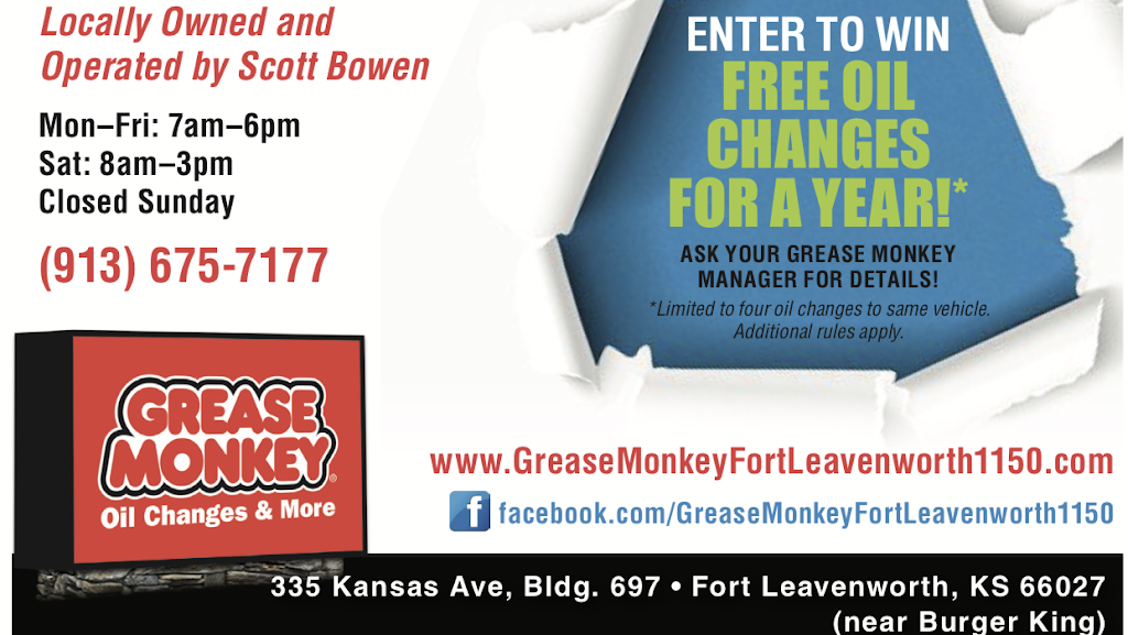 Grease Monkey | 335 Kansas Ave bldg 697, Fort Leavenworth, KS 66027, USA | Phone: (913) 675-7177